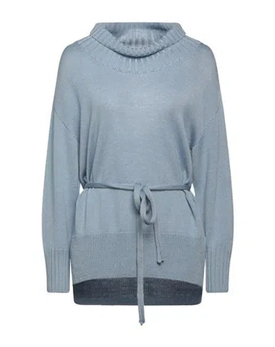 Alpha Studio Woman Turtleneck Light Blue Size 10 Wool, Tencel