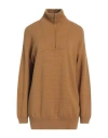Alpha Studio Woman Turtleneck Mustard Size 6 Alpaca Wool, Polyamide, Cotton, Modal, Elastane In Brown