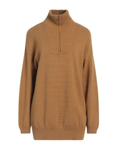 Alpha Studio Woman Turtleneck Mustard Size 6 Alpaca Wool, Polyamide, Cotton, Modal, Elastane In Brown