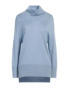 Alpha Studio Woman Turtleneck Sky Blue Size 10 Wool, Tencel