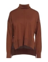 Alpha Studio Woman Turtleneck Tan Size 10 Merino Wool In Brown