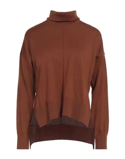 Alpha Studio Woman Turtleneck Tan Size 10 Merino Wool In Brown