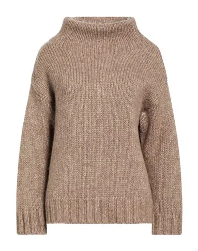 Alpha Studio Woman Turtleneck Taupe Size 10 Wool, Metallic Fiber, Polyamide In Brown
