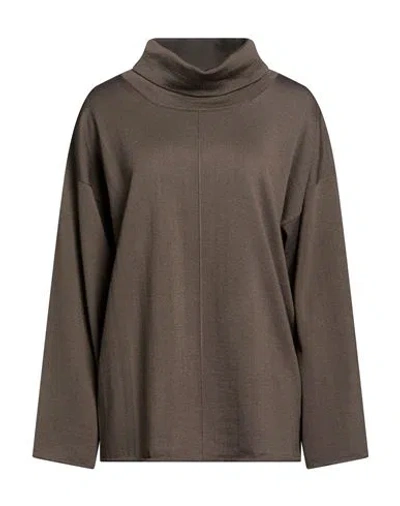 Alpha Studio Woman Turtleneck Taupe Size 14 Merino Wool In Brown