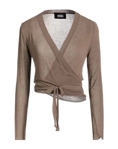 Alpha Studio Woman Wrap Cardigans Taupe Size 6 Viscose, Polyamide, Cashmere, Elastane In Brown