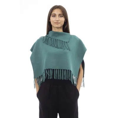 Alpha Studio Wool Women Poncho With Women's Fringes In Green