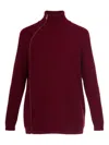 Alpha Studio Zip-up Funnel-neck Cardigan In Burgundy
