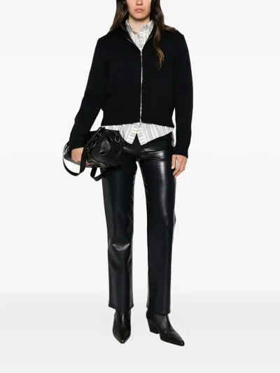 Alpha Studio Zip-up Ribbed-trim Cardigan In Black