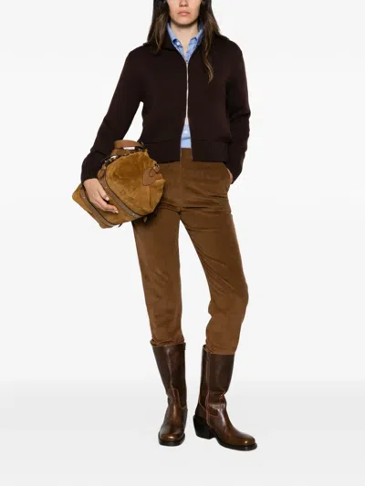 Alpha Studio Zip-up Ribbed-trim Sweater In Brown