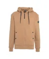 Alpha Tauri Beige Zip-up Hoodie With Practical Hood And Ribbed Cuffs In Brown
