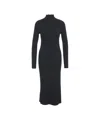 Alpha Tauri Fitted Black Maxi Dress With High Collar And Ribbed Knit Texture In Black