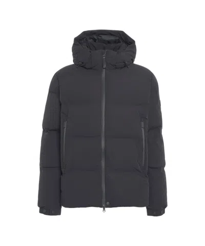 Alpha Tauri Quilted Down Jacket With Non-removable Hood And Dual Zipper In Blue