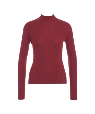 Alpha Tauri Ribbed Knit Turtleneck Sweater In Luxurious Wool In Red