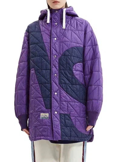 Alphastyle Men's Joy Quilted Puffer Hooded Longline Jacket In Purple