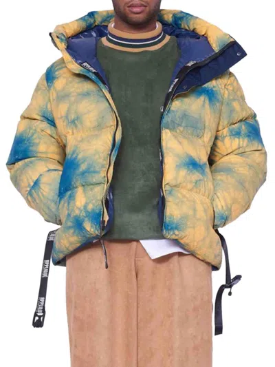 Alphastyle Men's Tie Dye Hooded Puffer Jacket In Tie Dye Yellow