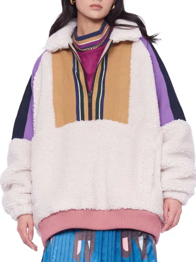 Alphastyle Women's Colorblock Faux Shearling Pullover In Bone