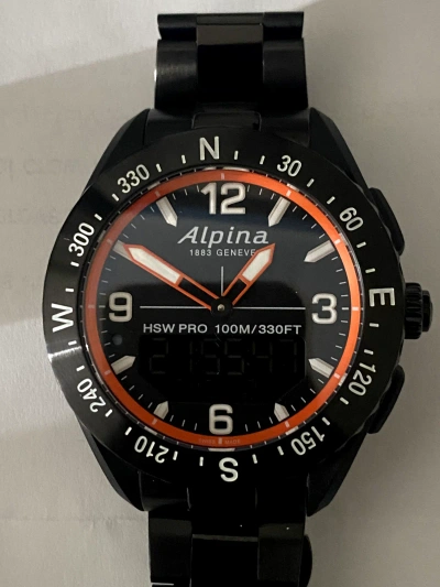 Pre-owned Alpina Al-283lbo5aq6b Men's Alpinerx Hsw Black Dial Smartwatch