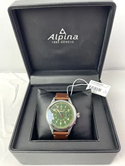 Pre-owned Alpina Al-525kbg4sh6 Startimer Stainless Steel Case Leather Watch-open Box