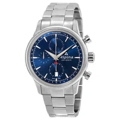 Pre-owned Alpina Chronograph Sunray Navy Dial Stainless Steel Men's Watch Al-750n4e6b