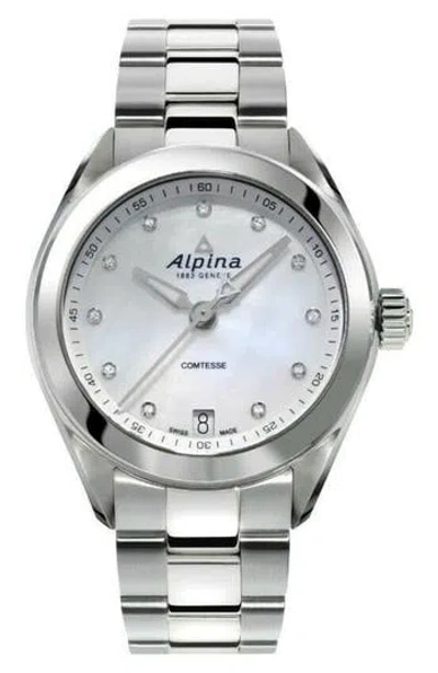 Alpina Comtesse Mother-of-pearl & Diamond Bracelet Watch, 34mm In Silver