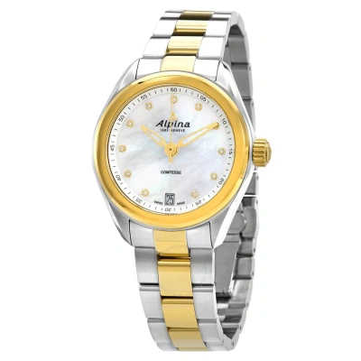 Alpina Comtesse Quartz Diamond Ladies Watch Al-240mpwd2c3b In Two Tone  / Gold / Gold Tone / Mop / Mother Of Pearl / Yellow
