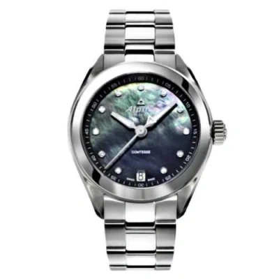 Pre-owned Alpina Comtesse Women's Watch Black Mop Dial Diamond Bracelet Al-240mpbd2c6b In Mother Of Pearl