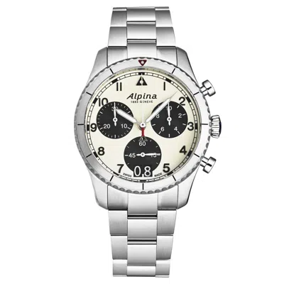 Pre-owned Alpina Men's Startimer Chronograph Beige Dial Ss Bracelet Al-372wb4s26b