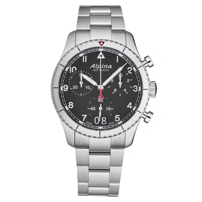 Pre-owned Alpina Men's Startimer Pilot Chronograph Black Dial Ss Bracelet Al-372bw4s26b