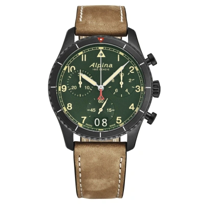 Pre-owned Alpina Men's Startimer Pilot Chronograph Green Dial Watch Al-372gr4fbs26