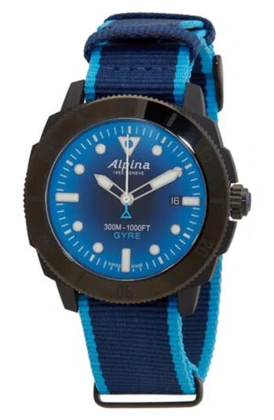 Alpina Seastrong Diver Gyre Automatic Nato Strap Watch, 44mm In Blue