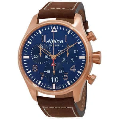 Pre-owned Alpina Startimer Pilot Chronograph Quartz Blue Dial Men's Watch Al-372nb4s4