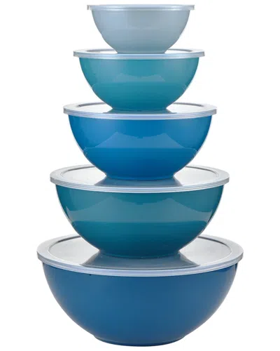 Alpine Cuisine 5pc Set Tonal Blue Plastic Bowl