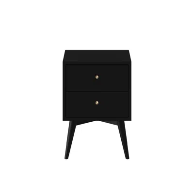 Alpine Furniture Flynn Mid Century Modern 2 Drawer Nightstand, Black