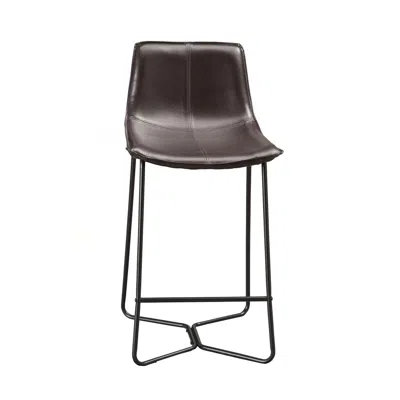 Alpine Furniture Live Edge Set Of 2 Bonded Leather Pub Chairs, Dark Brown In Gray