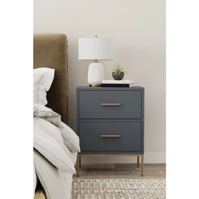Alpine Furniture Madelyn Two Drawer Nightstand, Slate Gray