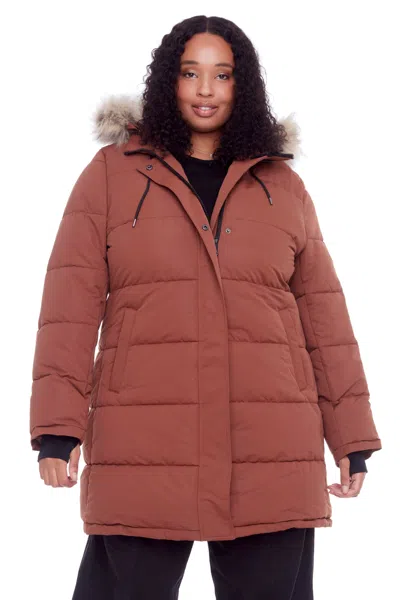 Alpine North Aulavik Plus Women's Vegan Down (recycled) Mid-length Hooded Parka Coat (plus Size) In Brown