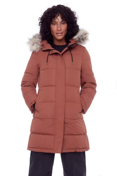 Alpine North Aulavik Women's Vegan Down (recycled) Mid-length Hooded Parka Coat In Brown