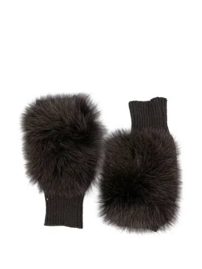 Alpo Cashmere Fur Gloves In Brown