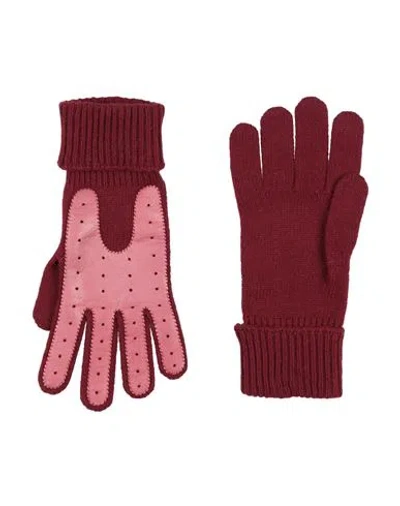 Alpo Woman Gloves Burgundy Size Onesize Cashmere, Viscose, Polyamide, Merino Wool, Leather In Red