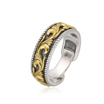 Altar™ Ornaments Co. Men's Silver / Gold Ara Ring| Sterling Silver & Solid Brass Baroque Foliage Ring - Altar™ In Multi