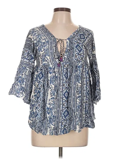Pre-owned Altar'd State 3/4 Sleeve Blouse In Blue