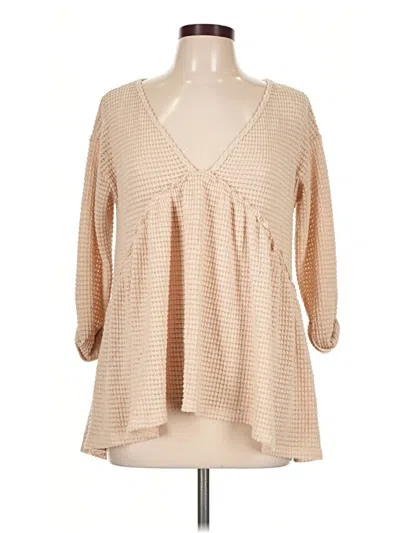 Pre-owned Altar'd State 3/4 Sleeve Blouse In Tan