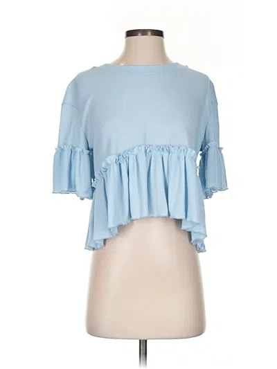Pre-owned Altar'd State 3/4 Sleeve Top Blue Ruffles Neckline Tops