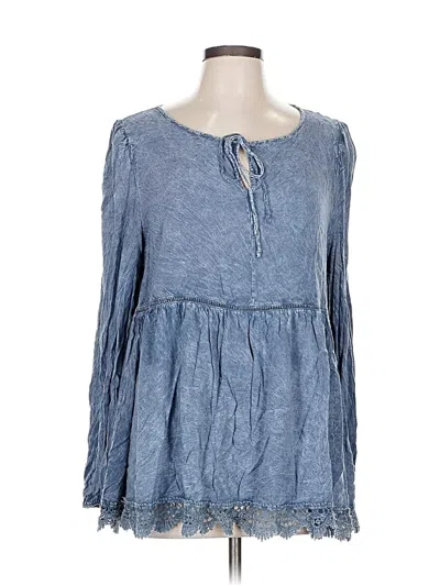 Pre-owned Altar'd State Long Sleeve Blouse In Blue