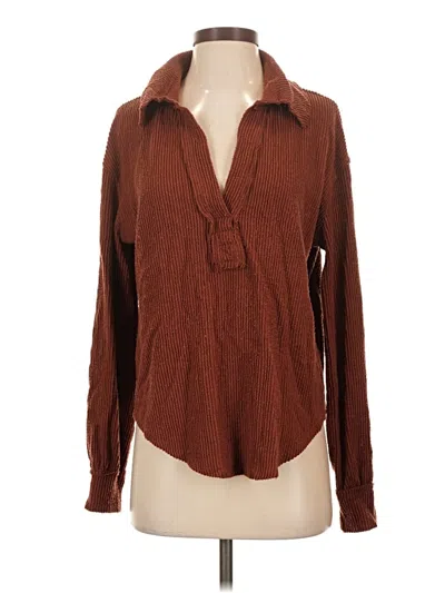 Pre-owned Altar'd State Long Sleeve Blouse In Brown