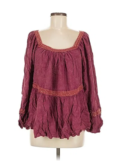 Pre-owned Altar'd State Long Sleeve Blouse In Burgundy