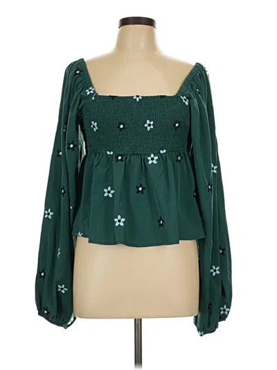 Pre-owned Altar'd State Long Sleeve Blouse In Green