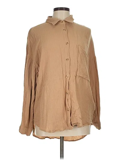 Pre-owned Altar'd State Long Sleeve Button Down Shirt In Tan