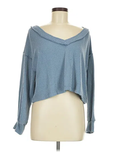 Pre-owned Altar'd State Long Sleeve Top Blue Off The Shoulder Neckline Tops