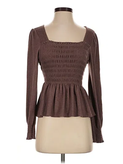 Pre-owned Altar'd State Long Sleeve Top Brown Square Neckline Tops